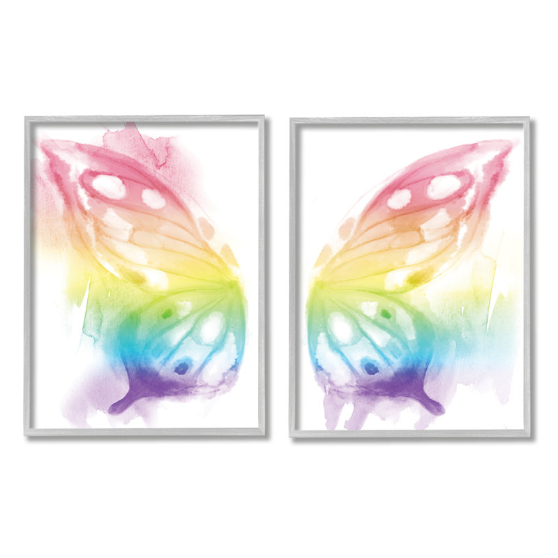 «Rainbow Butterfly Wings» par Daphne Polselli - ensemble de 2 impressions sur bois, H 20 po x l 16 po