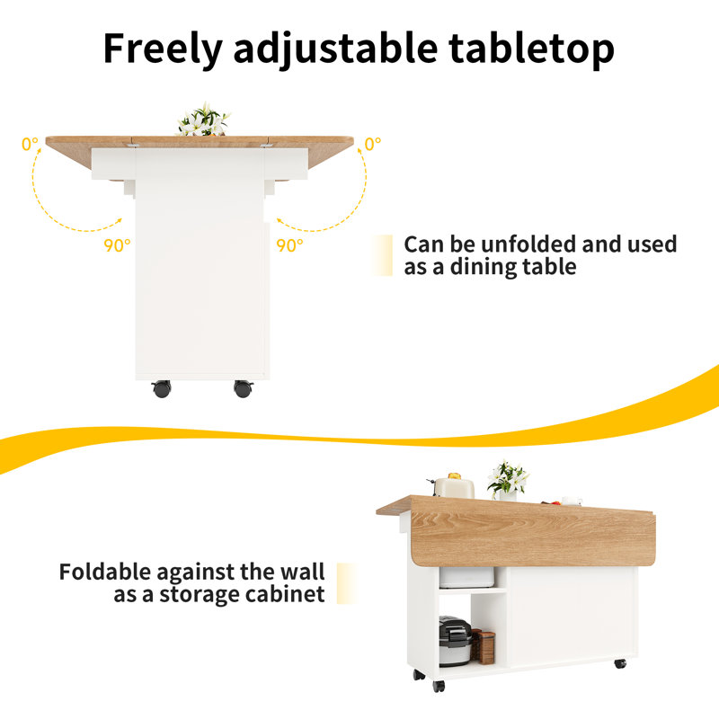 120 cm W Kitchen Island with, White