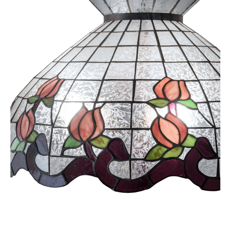 Large abat-jour de rose de 20 po, Rose / mauve / vert / fougère transparente, H 15 po x l 20 po x P 20 po