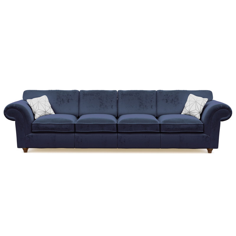 Windsor 4 Seater Velvet Sofa, Royal, Dark Brown Wood