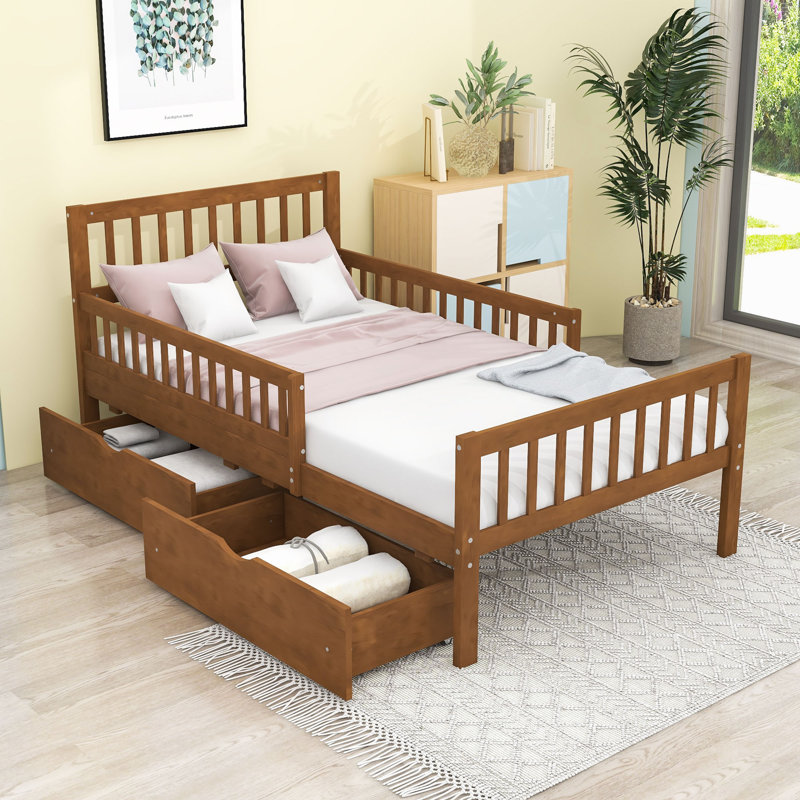 Lit plateforme en bois avec deux tiroirs de rangement, Simple
