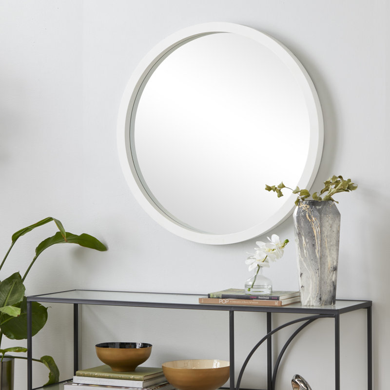 Burel Circle Wall Mirror, 32" H x 32" W, Matte White