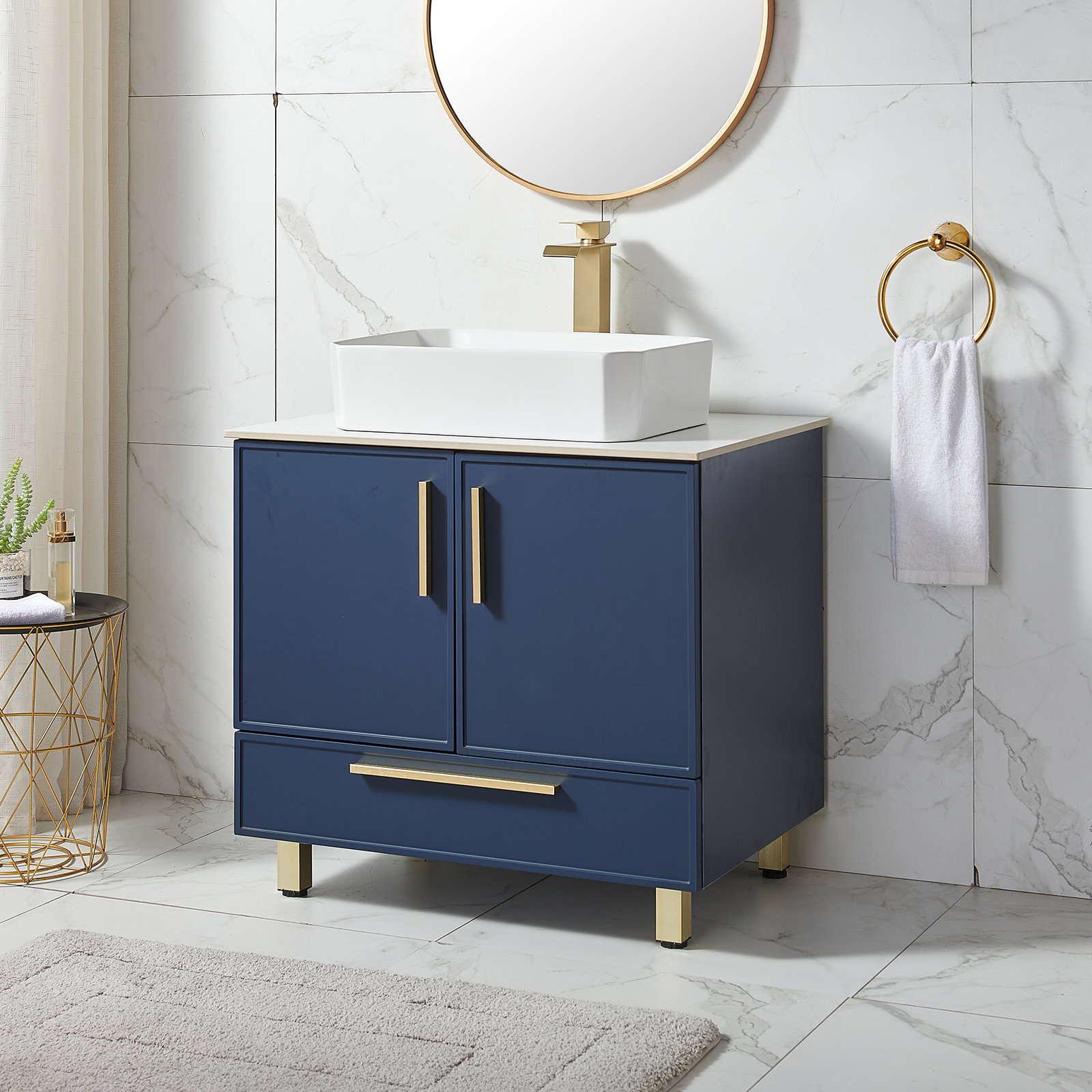 Mercer41 Lizzmore 30" Blue Modern Freestanding Vessel Bathroom Vanity