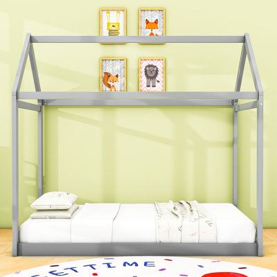 Twin Size Wooden House Bed with Roof