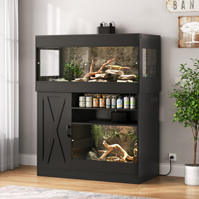 Terroute Dual Reptile Enclosure with Stand for Multiple Pets,120 Gallon Reptile Tank & 60 Gallon Reptile Terrarium with Cabinet,Sliding Doors,Power Outlet for Snakes,Lizards,Geckos White CAGE004E
