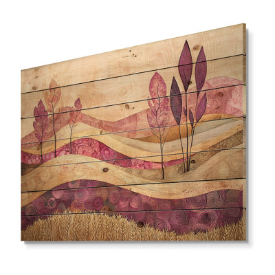 Champ de roses champêtre avec champ de blé IV - Art mural en bois sur bois de pin naturel