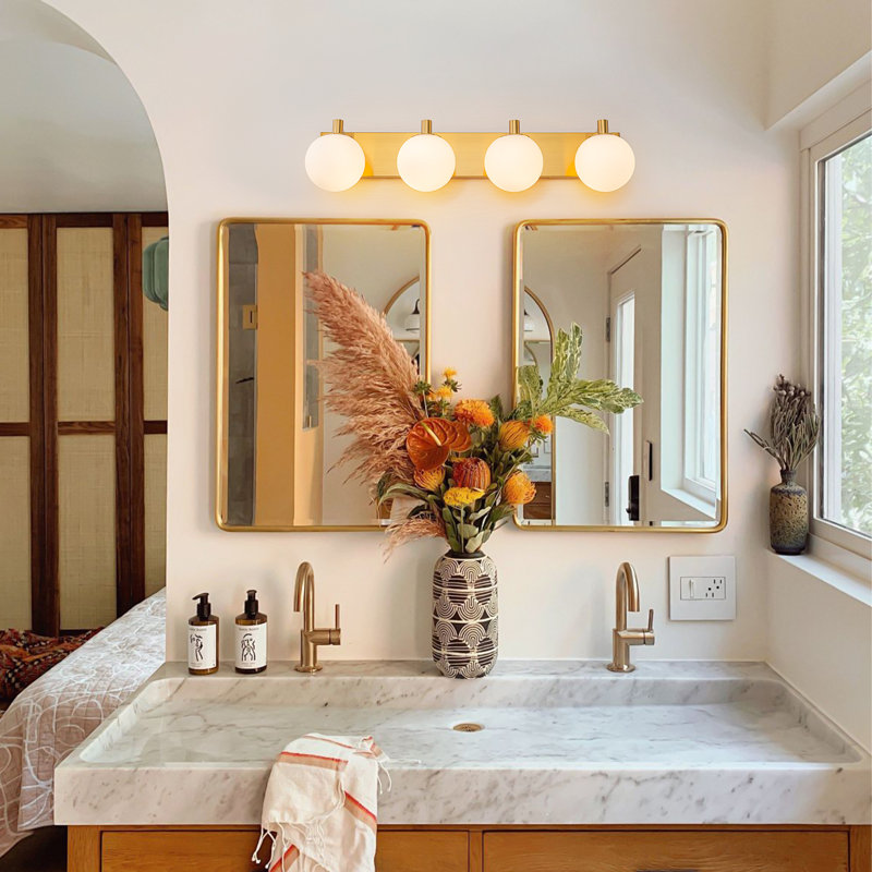 Bathroom Dimmable Vanity Light with Opal Glass Shades, 4 Lights