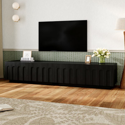 Elegant TV Stand With Arched Design For Tvs Up To 80", Modern Dual Purpose Coffee Table With 4 Drawers, Multi-Functional Organizer Cabinet With Storage For Living Room, Bedroom