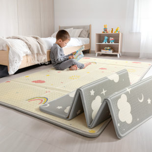 47"x71" Foldable Baby Play Mat with Edge Reinforcement,  Foam Playmat with Travel Bag
