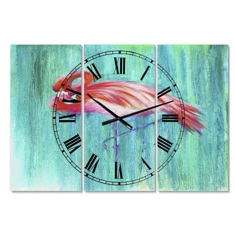 Horloge murale 3 panneaux Pink Flamingo