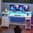Computer Desk With Led Lights And Power Outlets, Gaming Desk With Monitor Stand,Home Office Writing Desk With 3 Fabric Cabinet And 1 Fabric File Cabinet-1976462549-1964043878