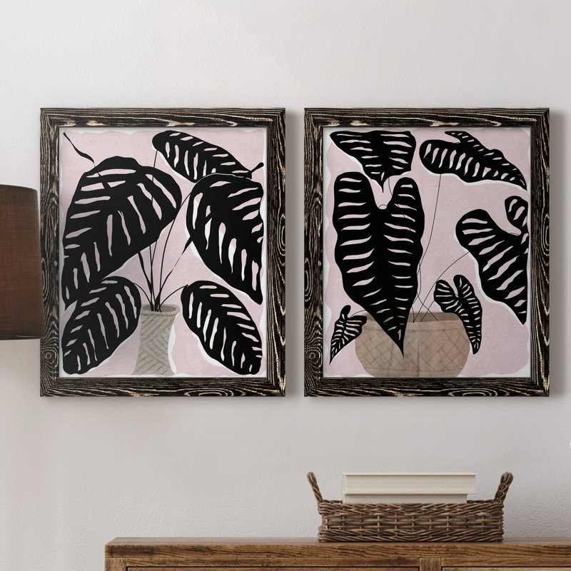 Plante en pot I - ensemble de 2 peintures sur toile encadrées, H 37,5 po x l 55 po x P 1,5 po, Cadre noir