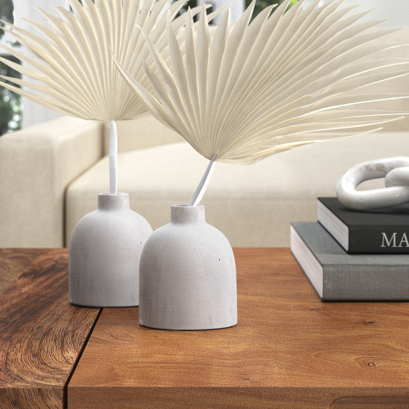 Abie Handmade Ceramic Table Vase, 4.25" H x 3.5" W x 2" D, White