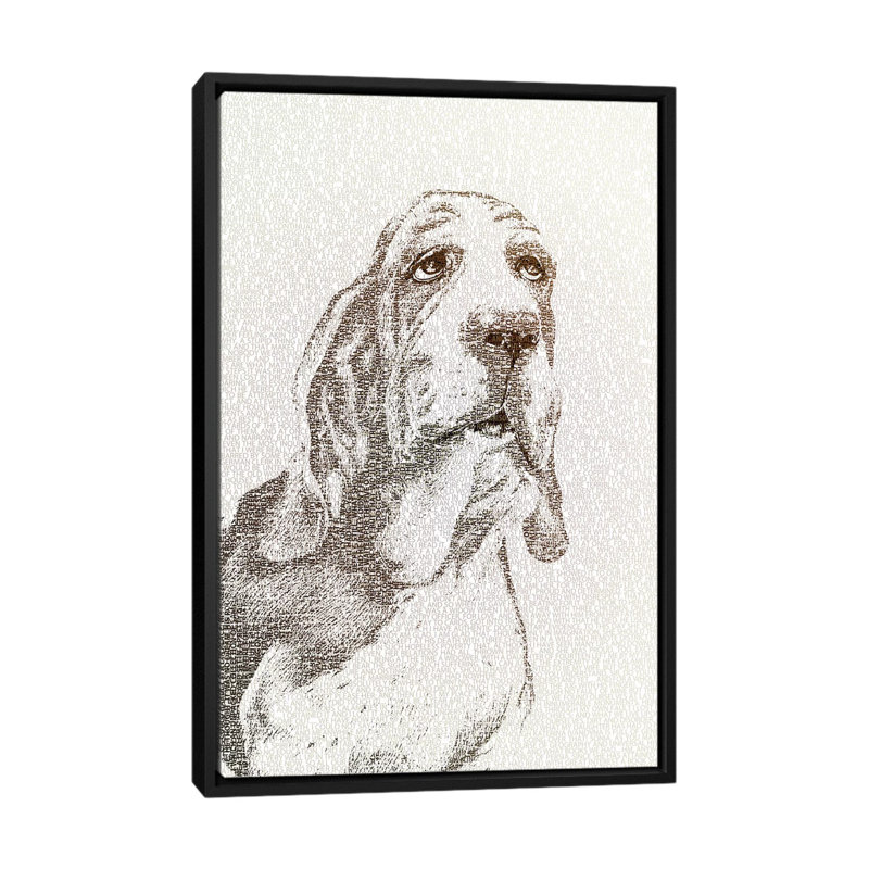 « the intellectuelle basset », impression sur toile, H 26 po x l 18 po x P 1,5 po, Toile avec cadre noir, Pas de tapis