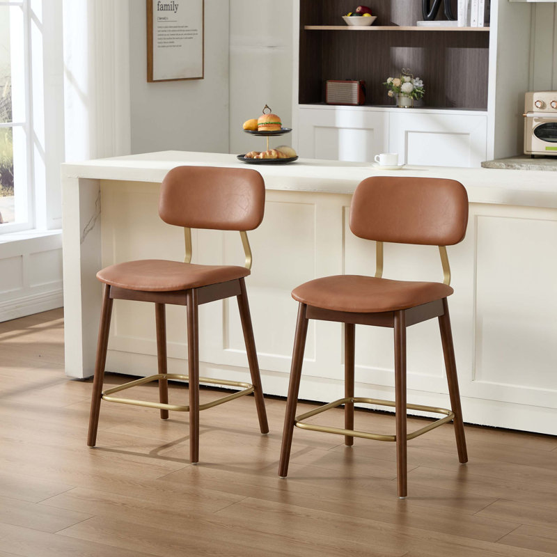 Tabourets de bar modernes en bois avec dossier ergonomique revêtu de vinyle pour la cuisine
