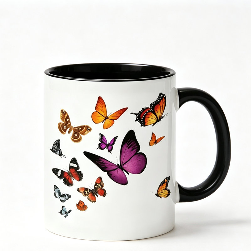 Ceramic Coffee Mug Featuring a Butterfly Logo, Perfect for Tea, Milk, Or Water. an Ideal Gift for Holidays And a Practical Choice for The Office.