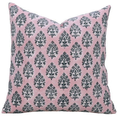 Floral Throw Pillows Decorative Pillow Cover 18X18 Inch Handmade Block Print Cushion Cover for Sofa Couch Bedroom Betal Leaf