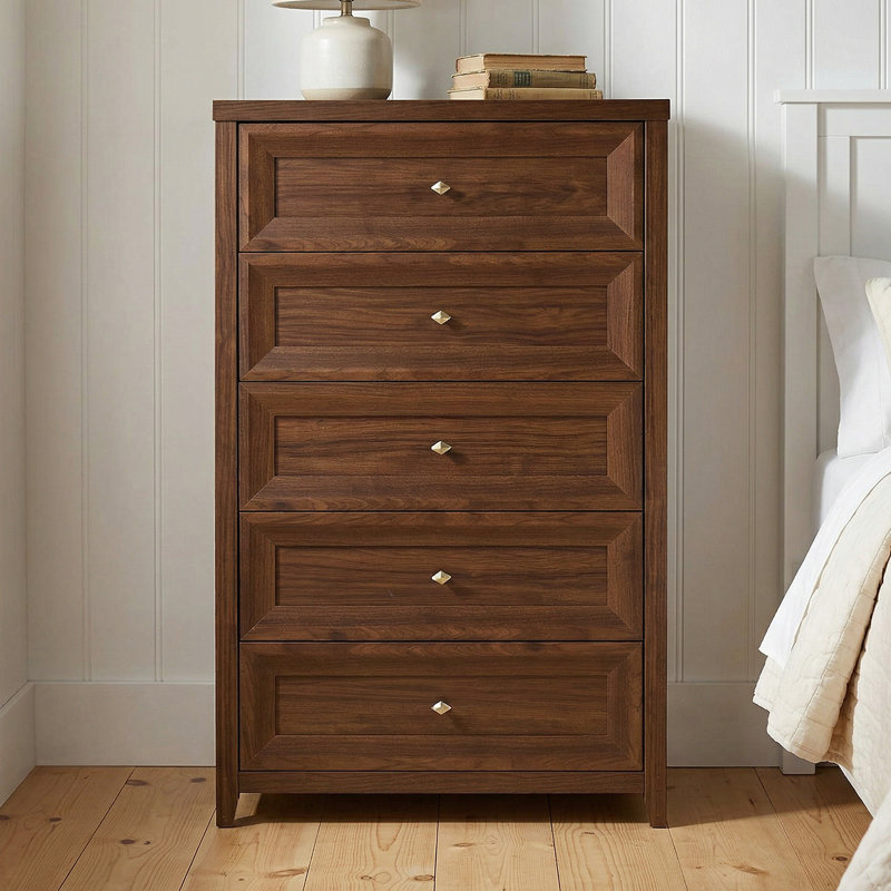 Commode à 5 tiroirs Cleckheat, Brun acajou
