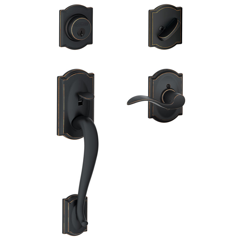 Camelot Handleset with Single Cylinder Deadbolt and Accent Door Lever and Camelot Rosette, Right