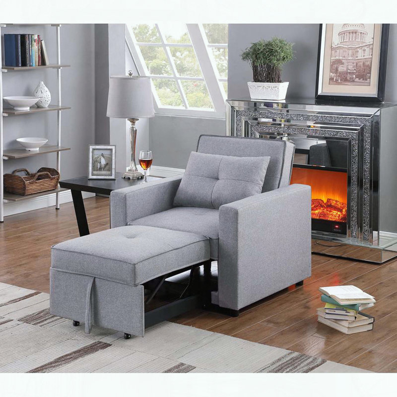Fauteuil-lit convertible Zaira - Lin gris clair - Poche latérale