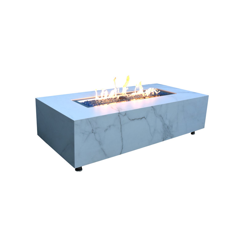 Rectangle Concrete Smokeless Fire Pit Table, Propane, White