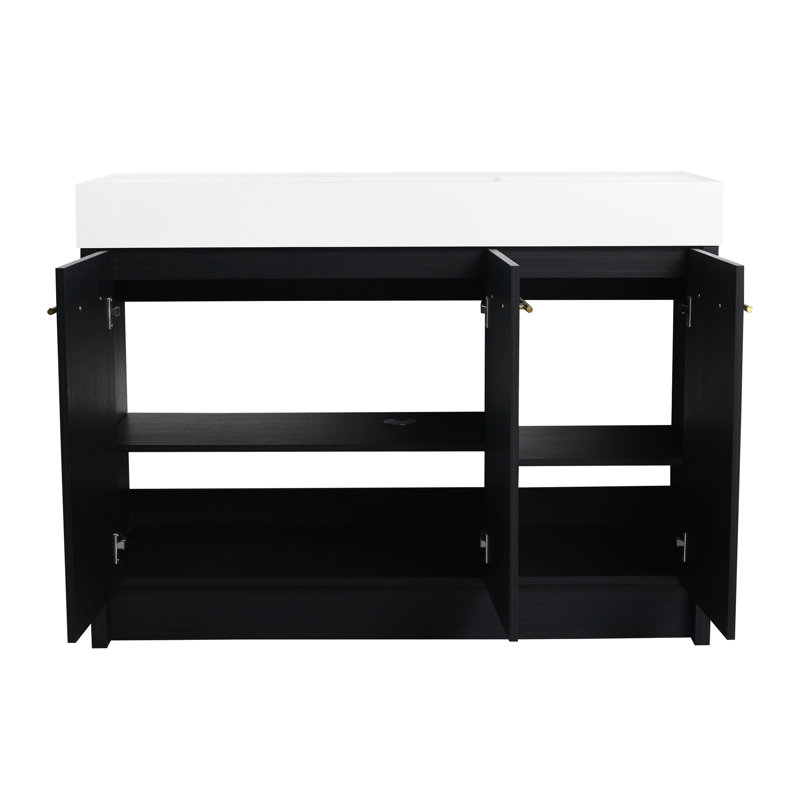 Meuble-lavabo 48 po en châtaignier noir avec lavabo en résine et porte à fermeture en douceur - lavabo moderne de 48 po