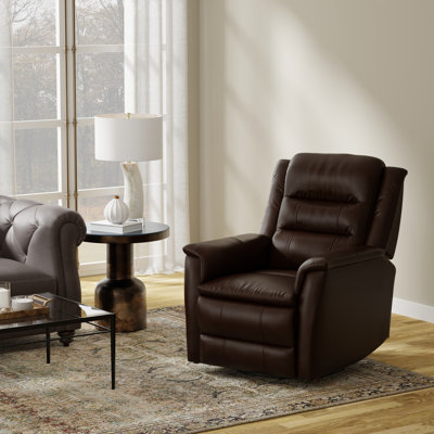 Fauteuil inclinable et oscillant pivotant en cuir fleur brésilien avec repose-pieds manuel