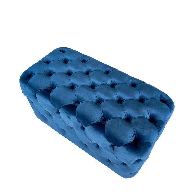 Kremer 80cm Wide Velvet Tufted Rectangle Solid Colour Cocktail Ottoman, Blue