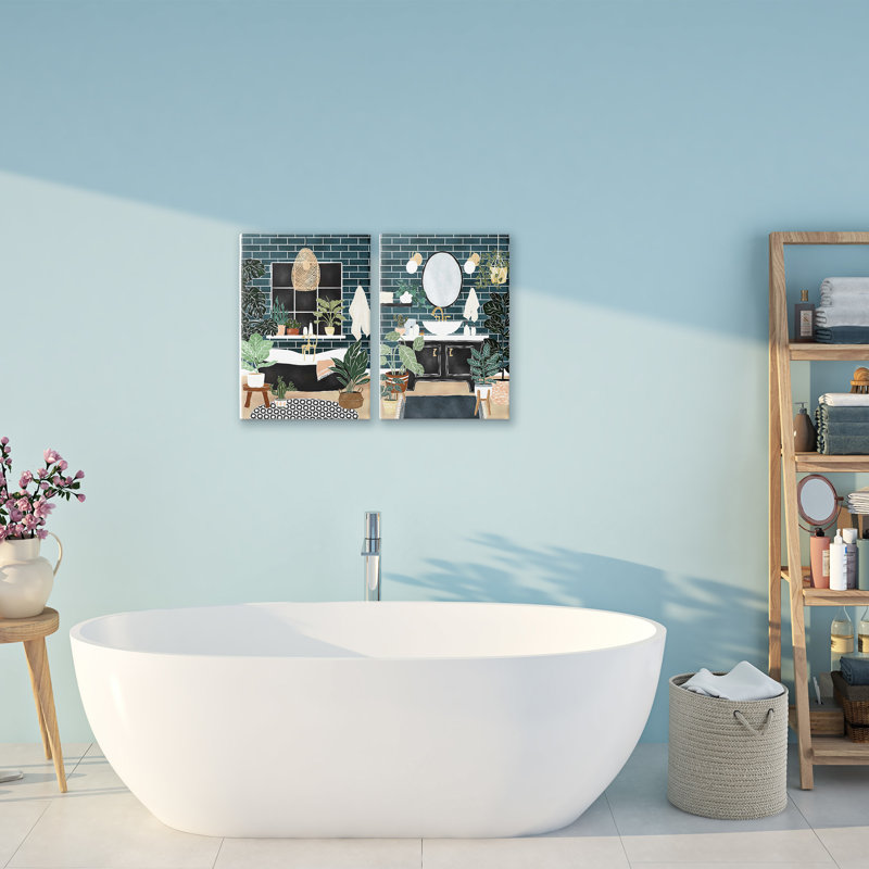 Ensemble de 2 salles de bain modernes avec plantes d'intérieur, conception par JJ Design House LLC, H 24 po x l 16 po