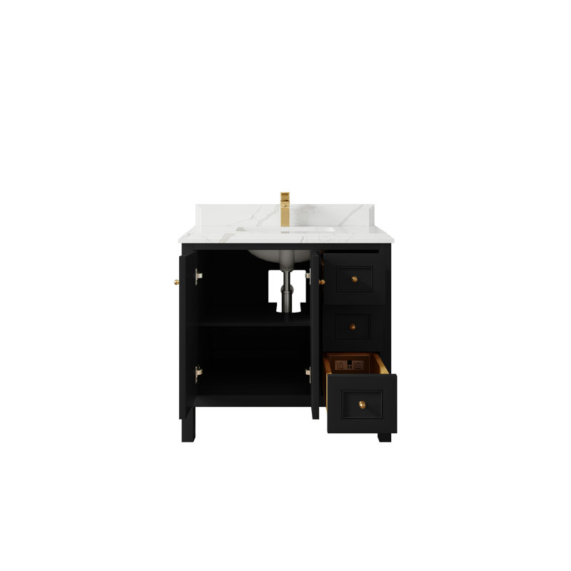 Nashville X P 22 po Meuble-lavabo de salle de bain D, Noir, Calacatta Laza