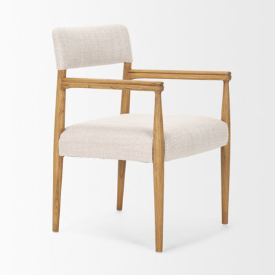 Luxe Dining Chair in Solid Nettle Wood with Cream Heathered Performance Fabric