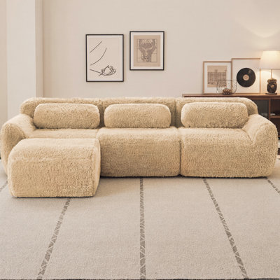 Canapé modulaire en L doux et moelleux en tissu moelleux avec repose-pieds, pouf 32D haute densité avec coussins décoratifs, aucun assemblage requis
