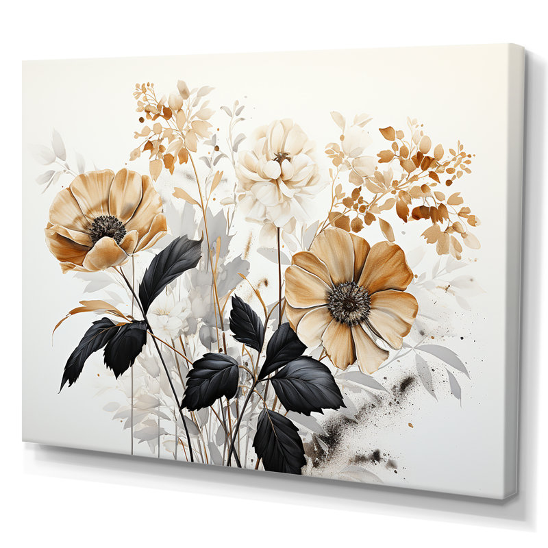 Sepia Evoke Nostalgia Flower Poetry - Plants Canvas Prints, Cadre flottant doré, H 16 po x l 32 po