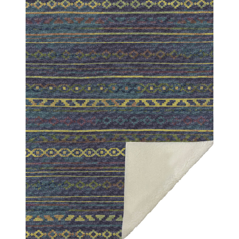 Jeté en sherpa Addison, Bleu / jaune / gris