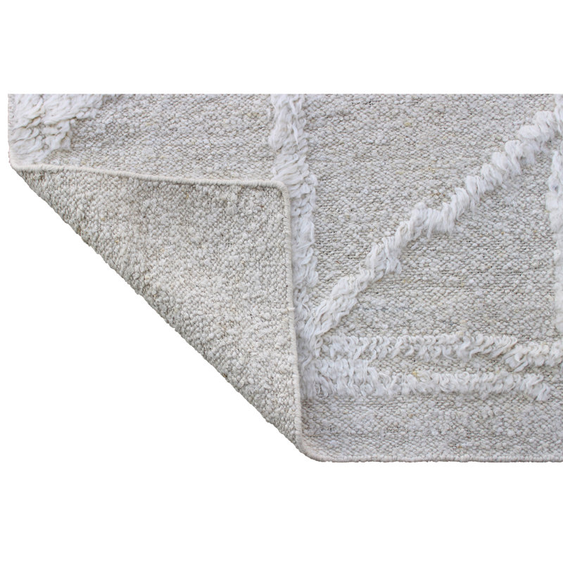 Tapis rectangulaire en laine noué à la main gris / blanc, Rectangle de 10 pi x 14 pi