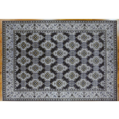Tapis unique gris anthracite / argent en laine nouée à la main de conception unique 8 pi x 9 pi 10 po