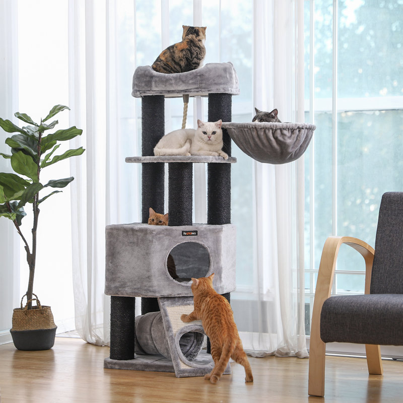 141cm H Cat Tree, Light Grey/Black