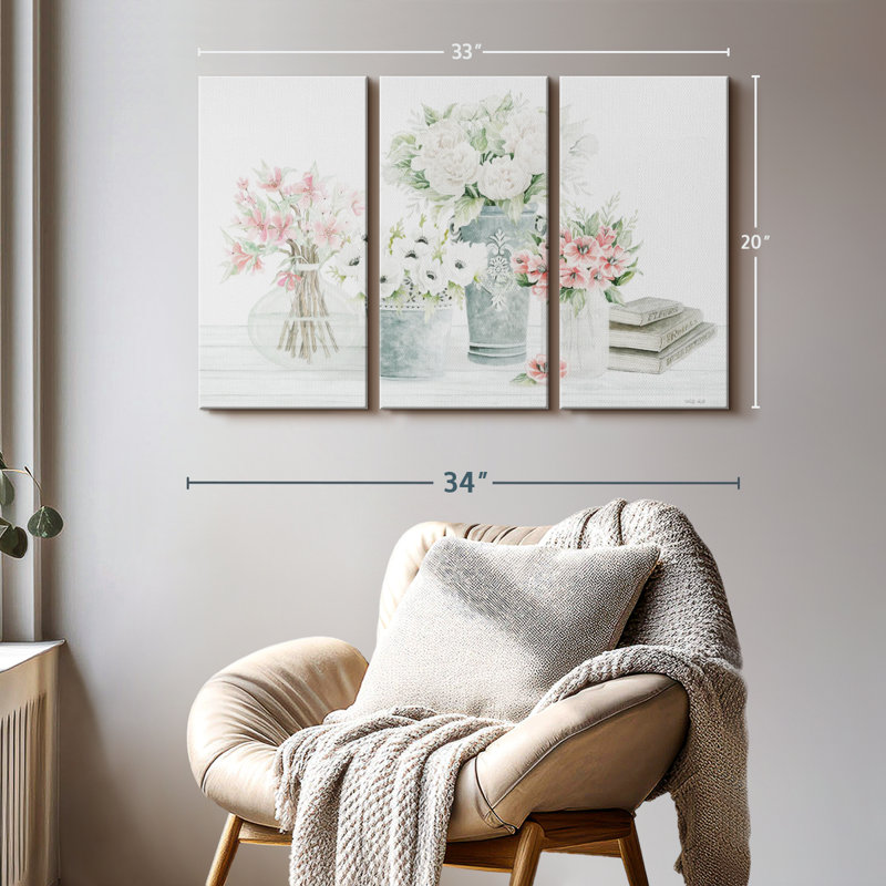 «Farmhouse Florals», 3 pièces sur toile, H 20 po x l 33 po x P 1,25 po