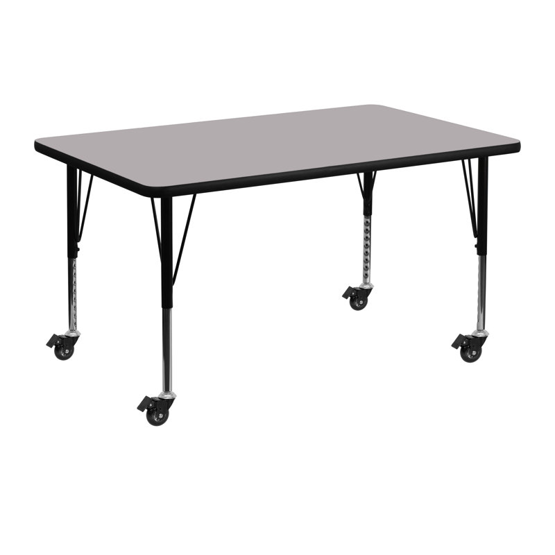Goddard Mobile 24''W x 48''L Rectangular HP Laminate Activity Table - Adjustable Legs, Grey, 30"W x 48"D x 17.37" - 25.37"H
