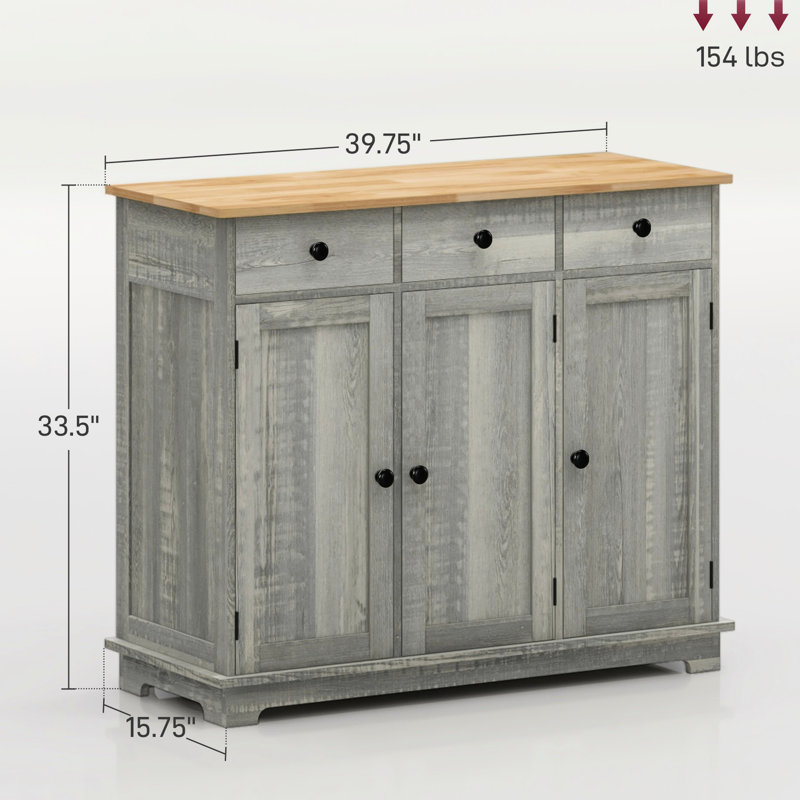 Buffet - Armoire moderne grise avec 3 tiroirs, portes et tablette réglable pour des tablettes de rangement efficaces