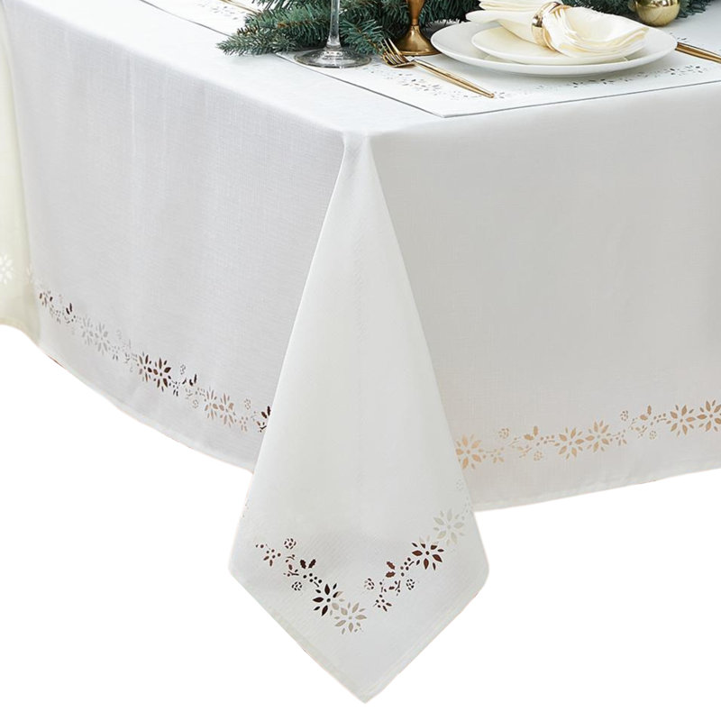 Holmwith Poinsettia Noel Laser Cut Tablecloth, White, 84" x 60"