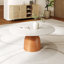Table basse ronde en pierre frittée de 41 po Meranda avec piédestal en bois massif noyer-195381708-192860314-192860313