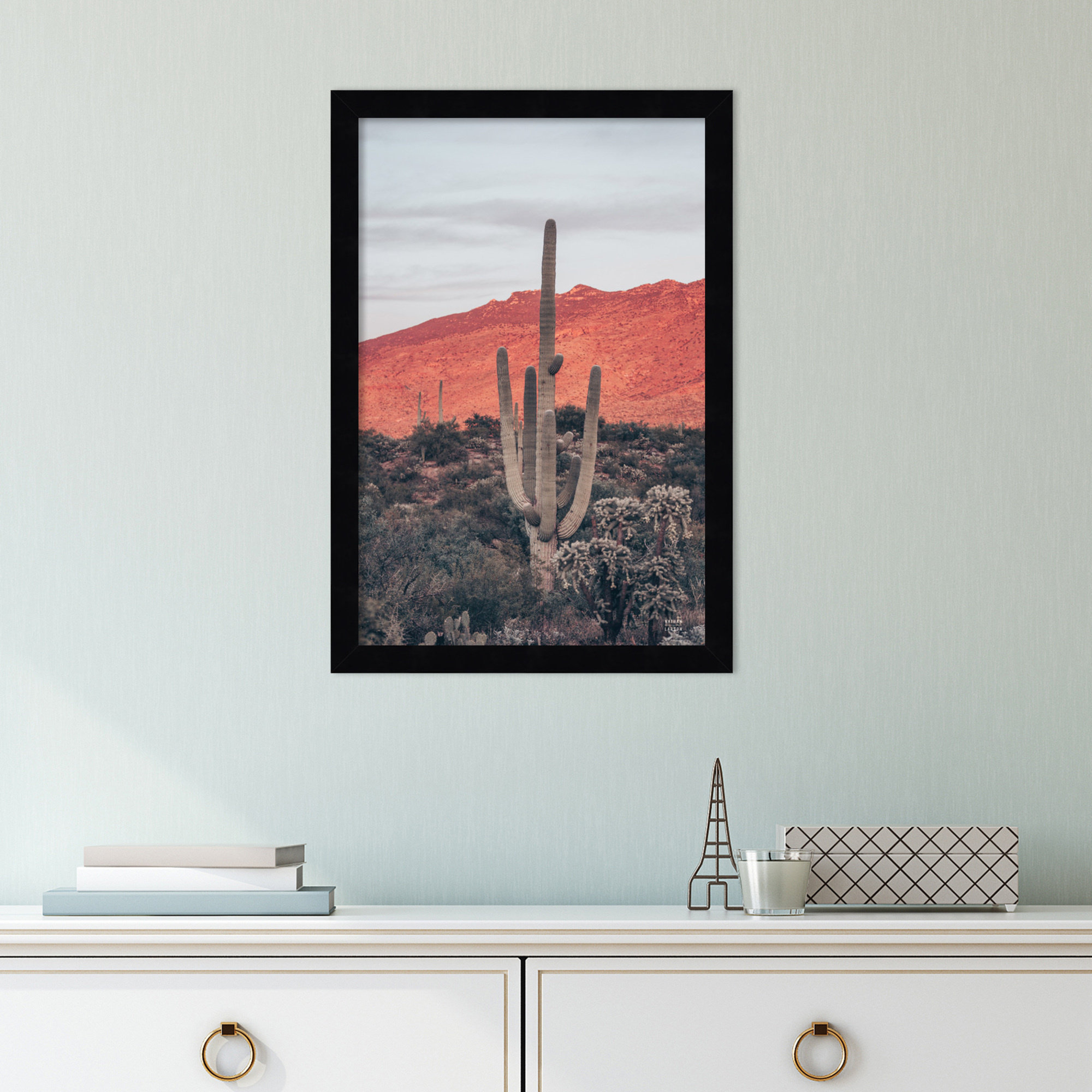 Sunsets And Saguaros by Nathan Larson, 41" H x 28" W x 1" D, Black