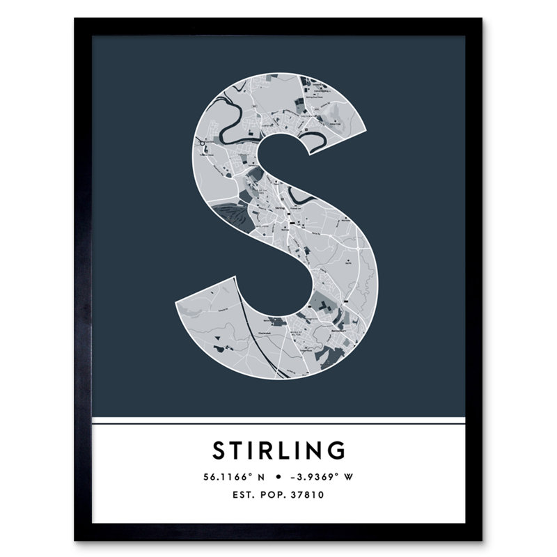 Stirling City Map Stirling Navy by Wee Blue Coo - Single Picture Frame Typography