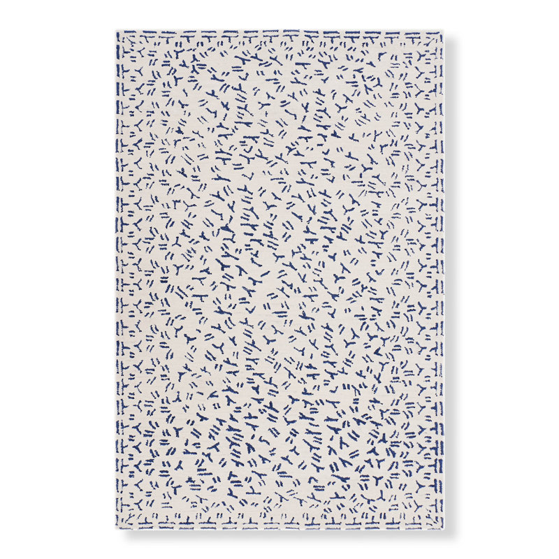 Tapis ivoire / cobalt touffeté à la main Anthozoa, Rectangle 5 pi x 8 pi