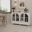 Buffet blanc arqué en verre avec 2 tiroirs, 4 portes en verre et tablettes réglables-133394558