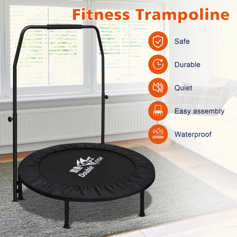 Mini trampoline à poignée en mousse réglable de haute qualité - peut supporter jusqu'à 400 lb, rebondisseur rectangulaire pour adultes - idéal pour les entraînements intérieurs et extérieurs
