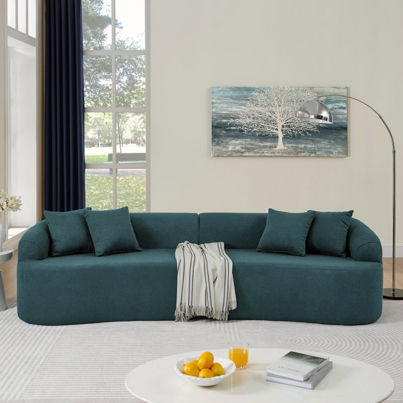 Canapé modulaire incurvé modulaire en tissu de laine d'agneau, style minimaliste moderne, comprimé (aucun assemblage requis), confortable pour le salon et la chambre à coucher - bleu