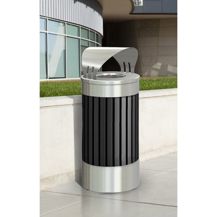 38 gal. Black Steel Slatted Commercial Outdoor Trash Can Receptacle with  Liner