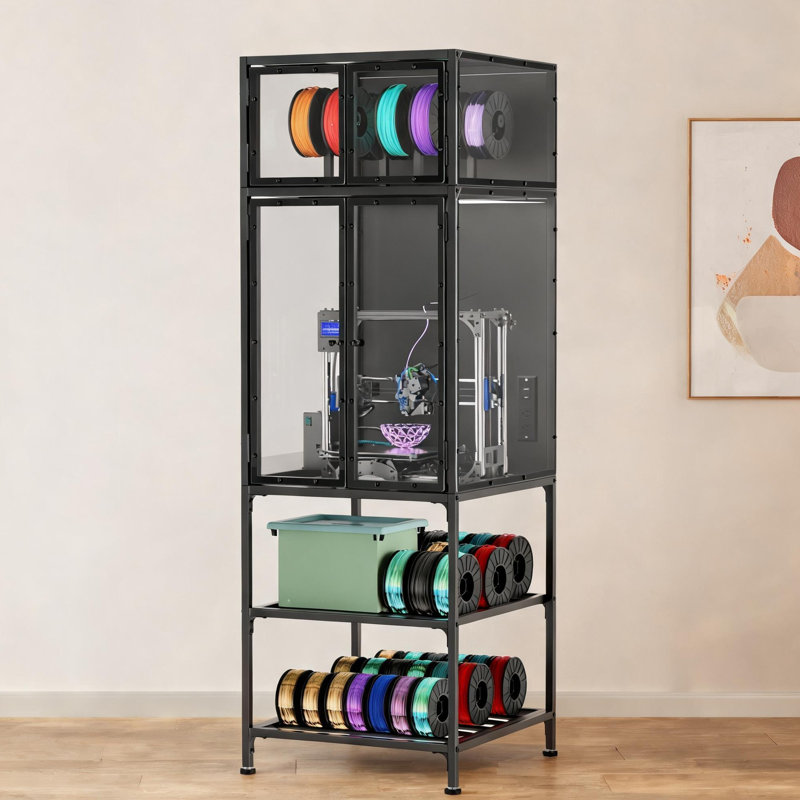 Grande armoire d'imprimante 3D jet noir en métal acrylique réducteur de bruit anti-poussière pour l'organisation de studio et de bureau